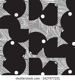 Abstract grunge grid stripe halftone background pattern. Black and white line vector illustration