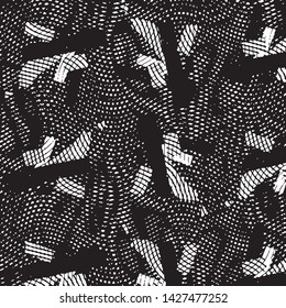 Abstract grunge grid stripe halftone background pattern. Black and white line vector illustration