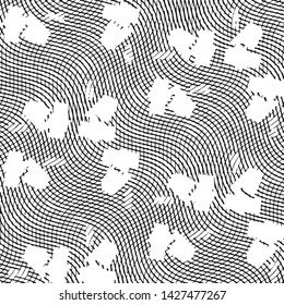 Abstract grunge grid stripe halftone background pattern. Black and white line vector illustration