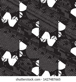 Abstract grunge grid stripe halftone background pattern. Black and white line vector illustration