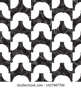 Abstract grunge grid stripe halftone background pattern. Black and white line vector illustration