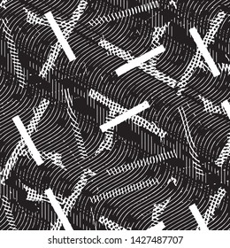 Abstract grunge grid stripe halftone background pattern. Black and white line vector illustration