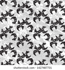 Abstract grunge grid stripe halftone background pattern. Black and white line vector illustration