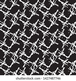 Abstract grunge grid stripe halftone background pattern. Black and white line vector illustration
