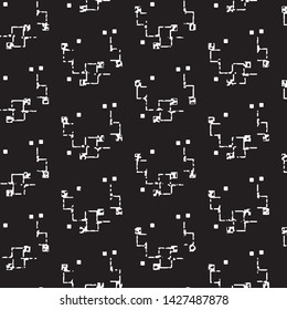 Abstract grunge grid stripe halftone background pattern. Black and white line vector illustration