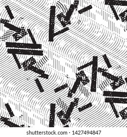 Abstract grunge grid stripe halftone background pattern. Black and white line vector illustration