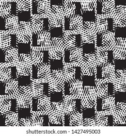 Abstract grunge grid stripe halftone background pattern. Black and white line vector illustration