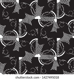 Abstract grunge grid stripe halftone background pattern. Black and white line vector illustration