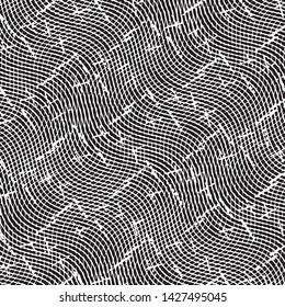 Abstract grunge grid stripe halftone background pattern. Black and white line vector illustration