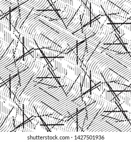 Abstract grunge grid stripe halftone background pattern. Black and white line vector illustration