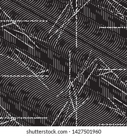 Abstract grunge grid stripe halftone background pattern. Black and white line vector illustration