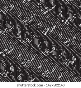 Abstract grunge grid stripe halftone background pattern. Black and white line vector illustration