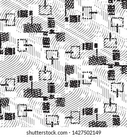 Abstract grunge grid stripe halftone background pattern. Black and white line vector illustration