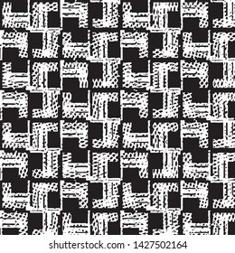 Abstract grunge grid stripe halftone background pattern. Black and white line vector illustration