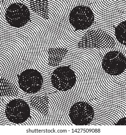 Abstract grunge grid stripe halftone background pattern. Black and white line vector illustration