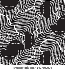 Abstract grunge grid stripe halftone background pattern. Black and white line vector illustration