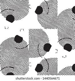 Abstract grunge grid stripe halftone background pattern. Black and white line vector illustration