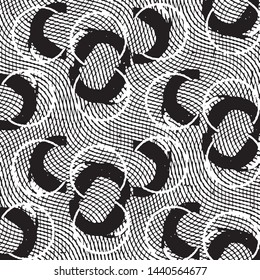 Abstract grunge grid stripe halftone background pattern. Black and white line vector illustration