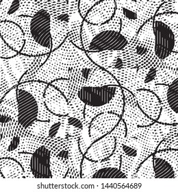 Abstract grunge grid stripe halftone background pattern. Black and white line vector illustration