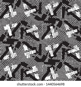 Abstract grunge grid stripe halftone background pattern. Black and white line vector illustration