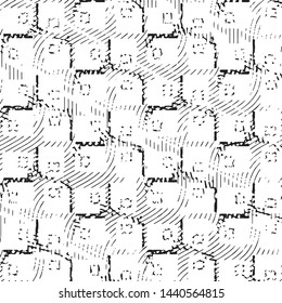 Abstract grunge grid stripe halftone background pattern. Black and white line vector illustration
