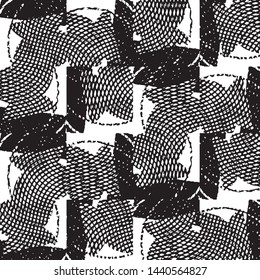 Abstract grunge grid stripe halftone background pattern. Black and white line vector illustration