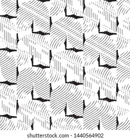 Abstract grunge grid stripe halftone background pattern. Black and white line vector illustration