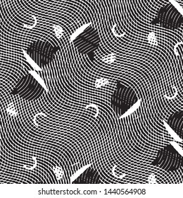 Abstract grunge grid stripe halftone background pattern. Black and white line vector illustration