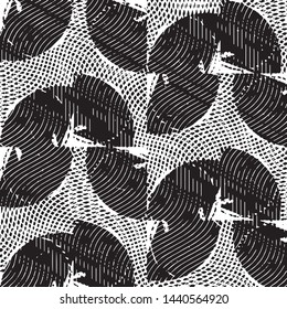 Abstract grunge grid stripe halftone background pattern. Black and white line vector illustration