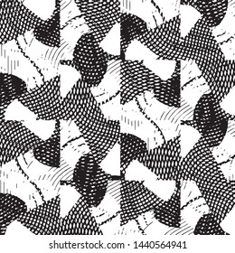 Abstract grunge grid stripe halftone background pattern. Black and white line vector illustration
