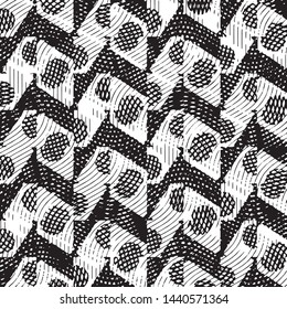 Abstract grunge grid stripe halftone background pattern. Black and white line vector illustration