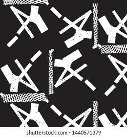 Abstract grunge grid stripe halftone background pattern. Black and white line vector illustration