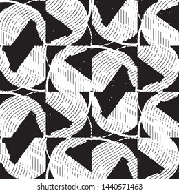 Abstract grunge grid stripe halftone background pattern. Black and white line vector illustration