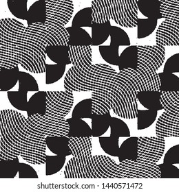 Abstract grunge grid stripe halftone background pattern. Black and white line vector illustration
