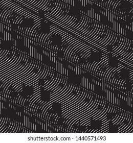 Abstract grunge grid stripe halftone background pattern. Black and white line vector illustration