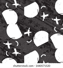 Abstract grunge grid stripe halftone background pattern. Black and white line vector illustration