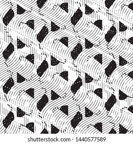 Abstract grunge grid stripe halftone background pattern. Black and white line vector illustration