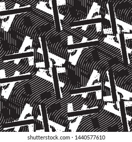 Abstract grunge grid stripe halftone background pattern. Black and white line vector illustration