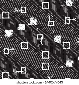 Abstract grunge grid stripe halftone background pattern. Black and white line vector illustration