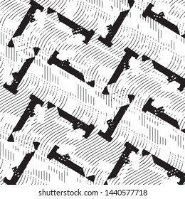 Abstract grunge grid stripe halftone background pattern. Black and white line vector illustration