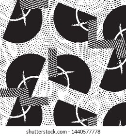 Abstract grunge grid stripe halftone background pattern. Black and white line vector illustration