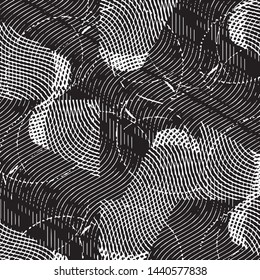 Abstract grunge grid stripe halftone background pattern. Black and white line vector illustration