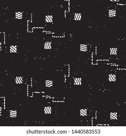 Abstract grunge grid stripe halftone background pattern. Black and white line vector illustration