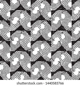 Abstract grunge grid stripe halftone background pattern. Black and white line vector illustration
