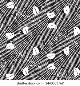 Abstract grunge grid stripe halftone background pattern. Black and white line vector illustration