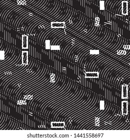 Abstract grunge grid stripe halftone background pattern. Black and white line vector illustration