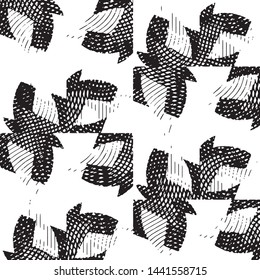 Abstract grunge grid stripe halftone background pattern. Black and white line vector illustration