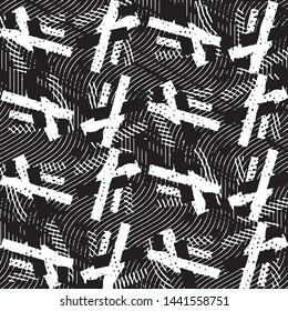 Abstract grunge grid stripe halftone background pattern. Black and white line vector illustration