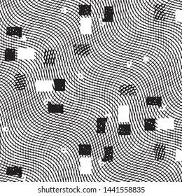Abstract grunge grid stripe halftone background pattern. Black and white line vector illustration
