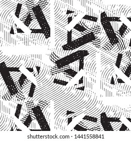 Abstract grunge grid stripe halftone background pattern. Black and white line vector illustration